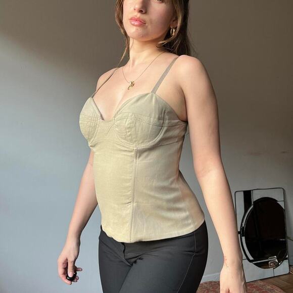 Vtg 00s khaki linen corset - Picture 3 of 6